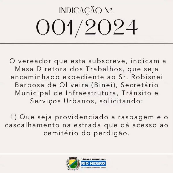 INDICAÇÃO Nº. 001/2024